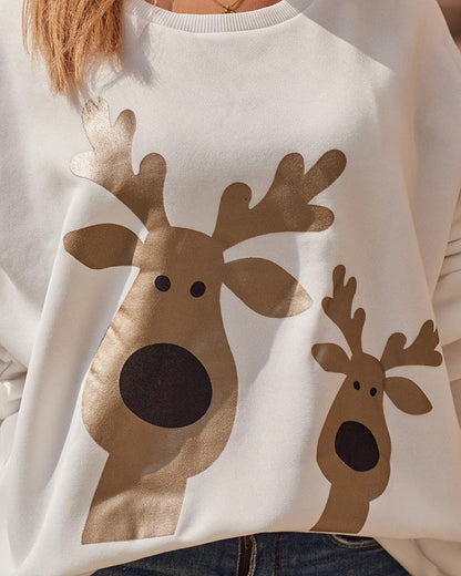 Christmas Cartoon Elk Metallic Long Sleeve Sweatshirt