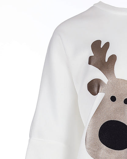 Christmas Cartoon Elk Metallic Long Sleeve Sweatshirt