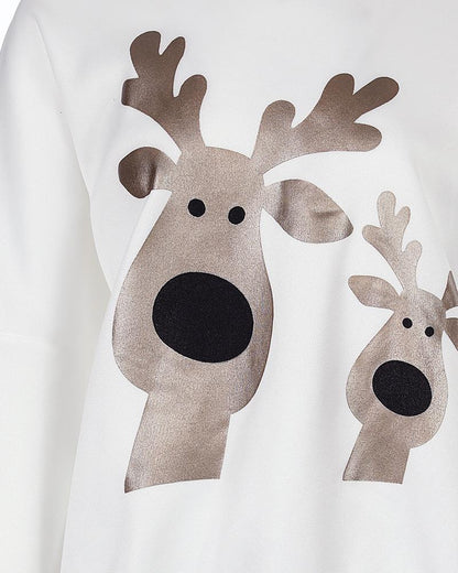 Christmas Cartoon Elk Metallic Long Sleeve Sweatshirt