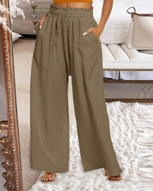 Frill Hem Drawstring Wide Leg Pants