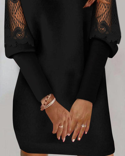 Contrast Lace Gigot Sleeve Casual Dress