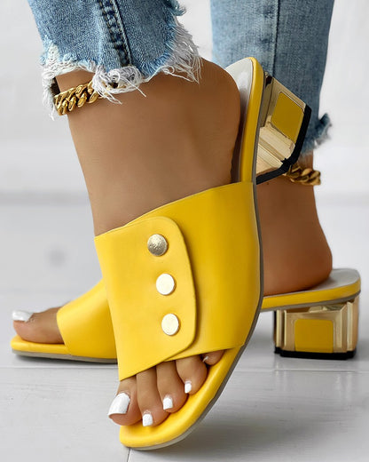 Colorblock Square Toe Chunky Heeled Sandals