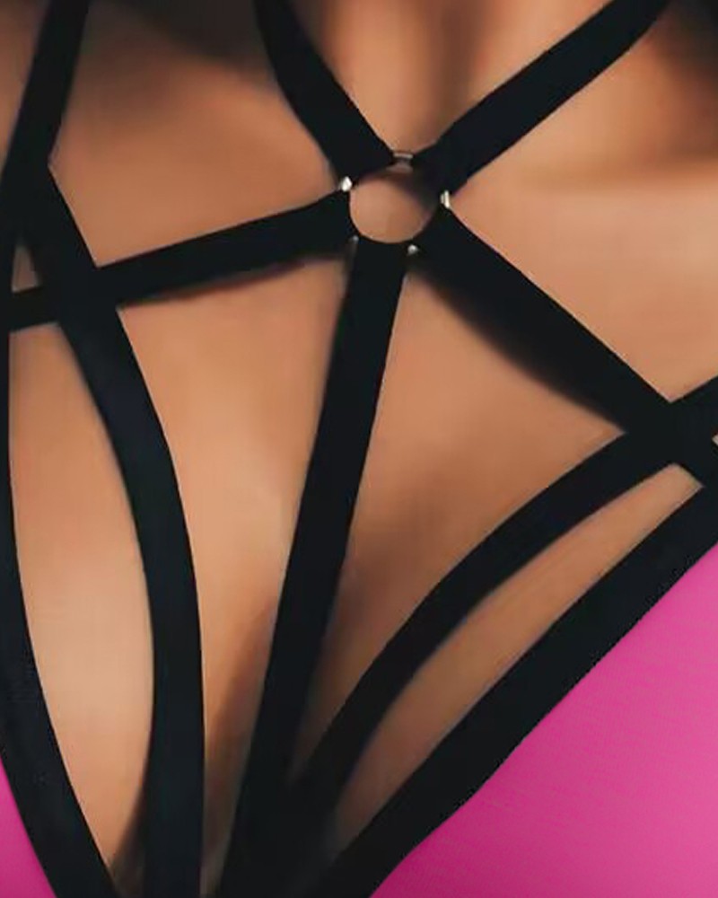 Solid Color Ring Bandage Cut out Sleeveless Bra