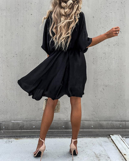 Batwing Sleeve Overlap Flowy Swing Dress