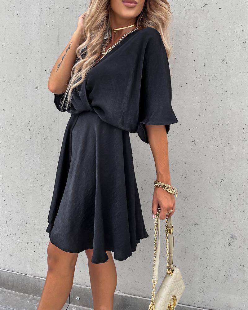 Batwing Sleeve Overlap Flowy Swing Dress