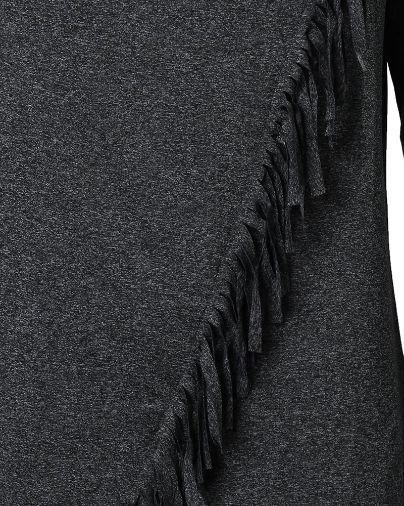 Tassel Design Long Sleeve Cowl Neck Top