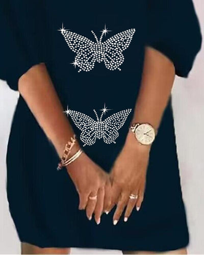 Rhinestone Butterfly Pattern Casual Dress