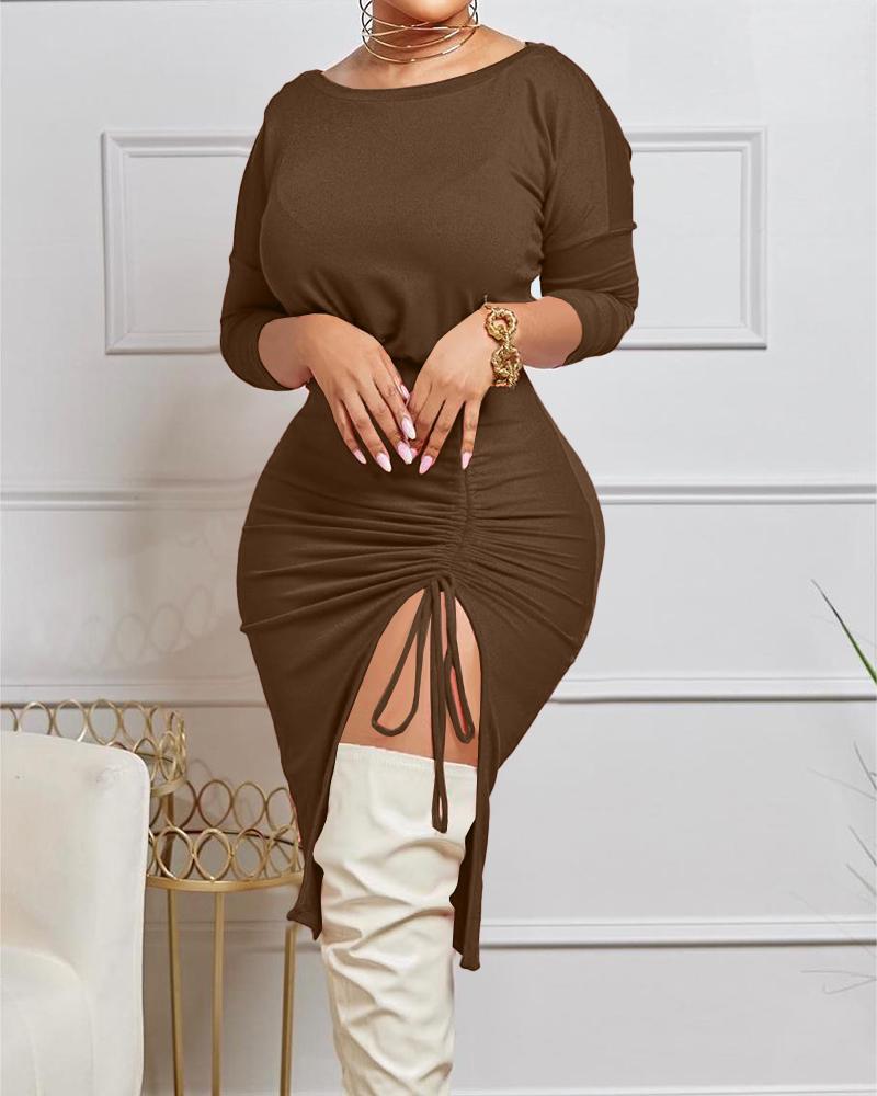 Plus Size Slit Drawstring Casual Dress