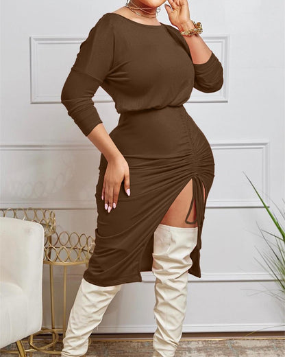 Plus Size Slit Drawstring Casual Dress