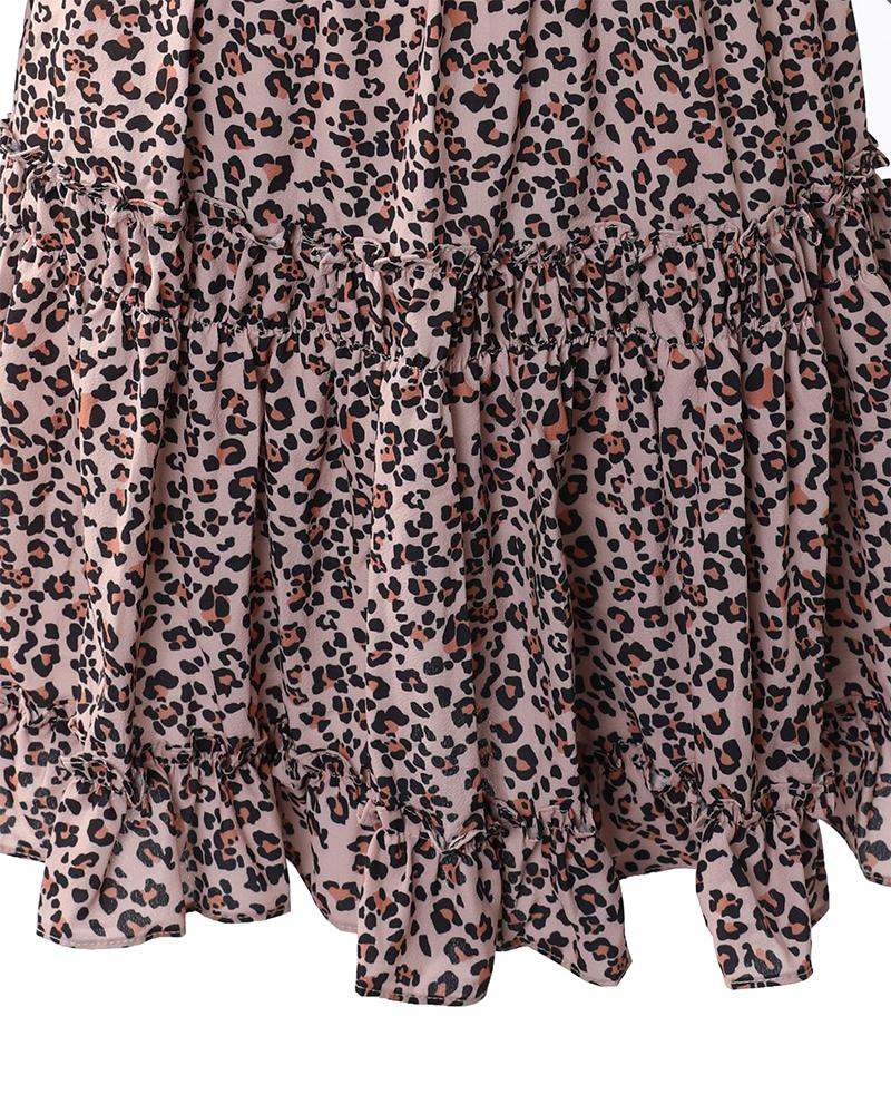 Cheetah Print Ruffles Long Sleeve Dress