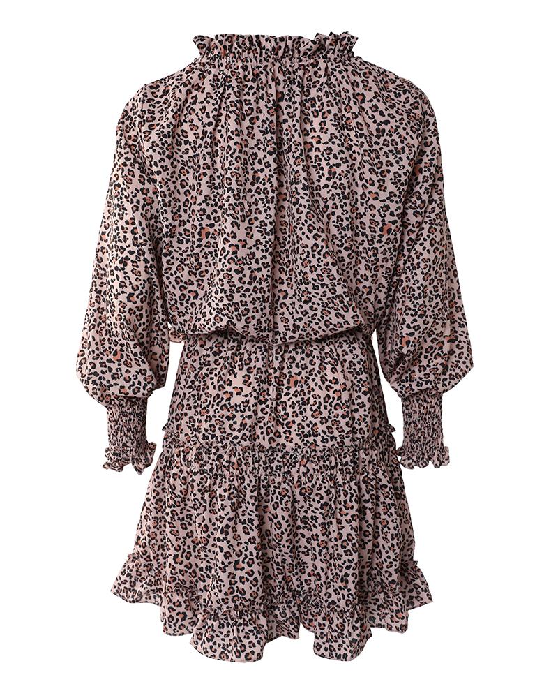 Cheetah Print Ruffles Long Sleeve Dress