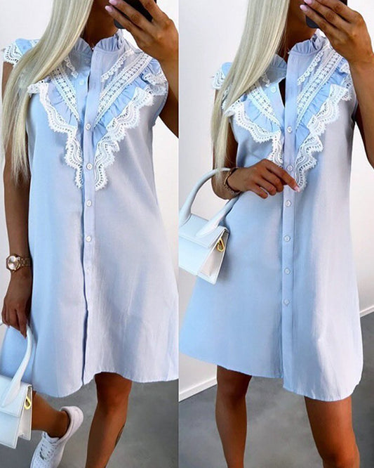 Lace Trim Frill Hem Casual Dress