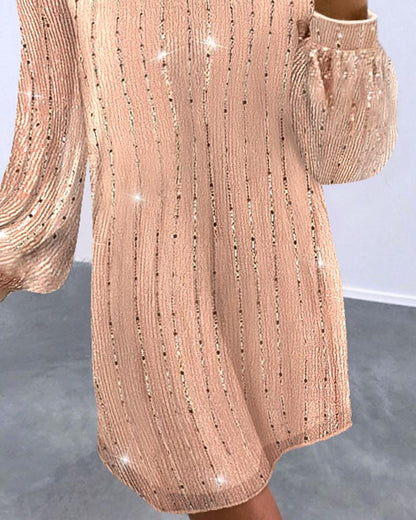 Sequin Mesh Long Sleeve Casual Dress