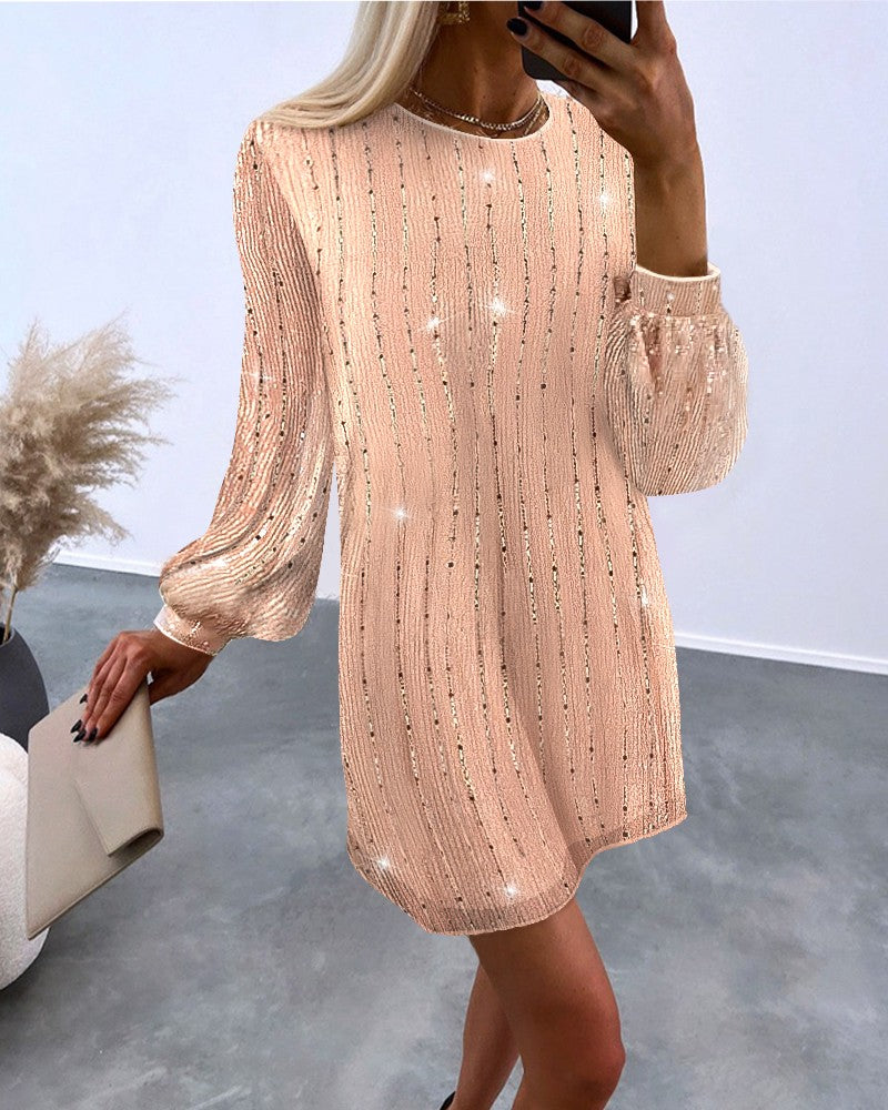 Sequin Mesh Long Sleeve Casual Dress