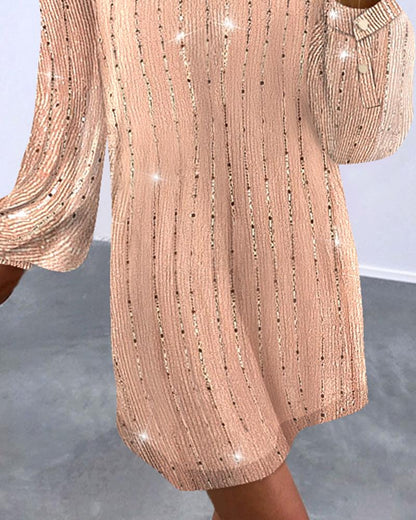 Sequin Mesh Long Sleeve Casual Dress