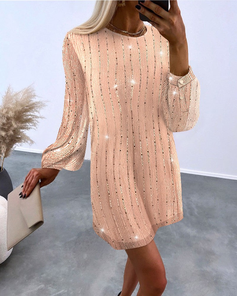 Sequin Mesh Long Sleeve Casual Dress