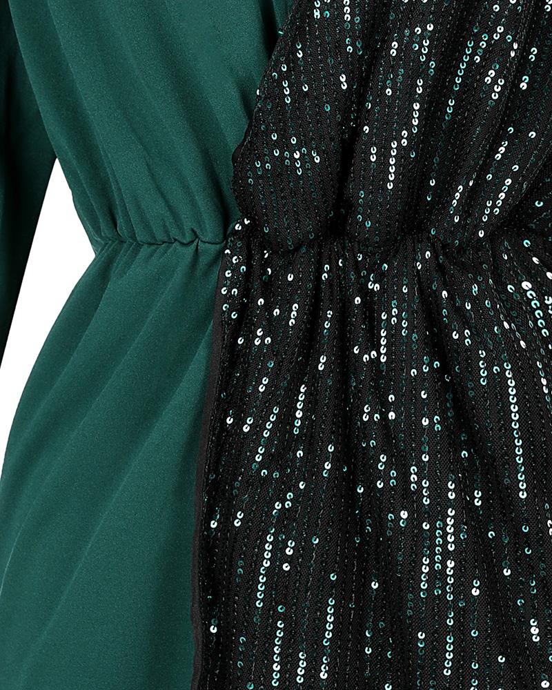 Contrast Sequin Long Sleeve Party Dress