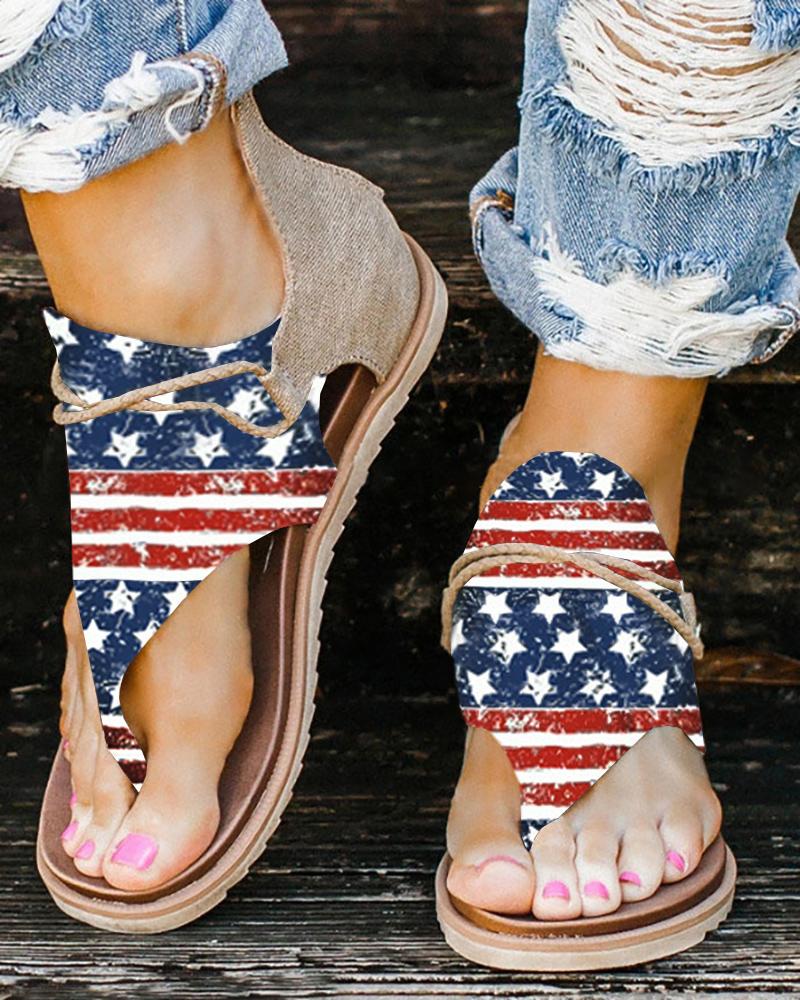Independence Day Flag Pattern Toe Post Sandals