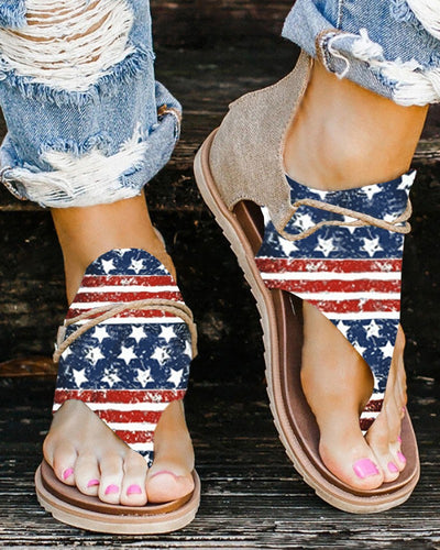 Independence Day Flag Pattern Toe Post Sandals