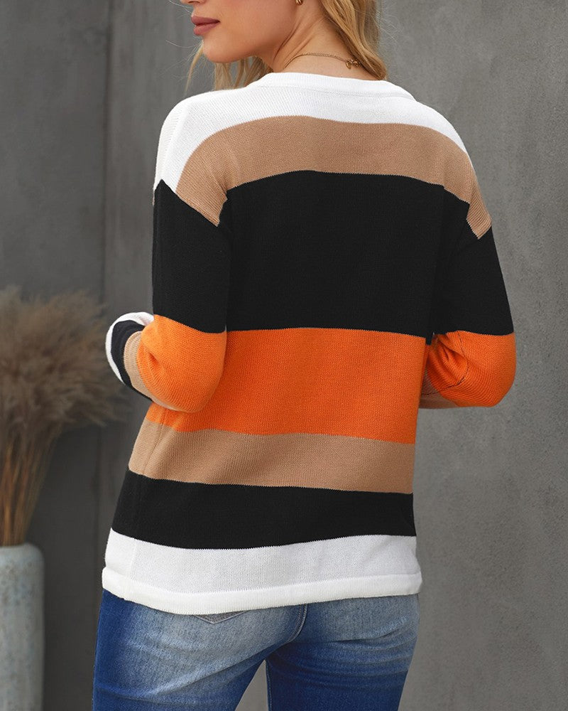 Colorblock Round Neck Knit Sweater