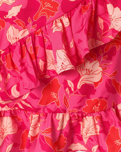 Tied Detail Ruffle Hem Floral Print Dress