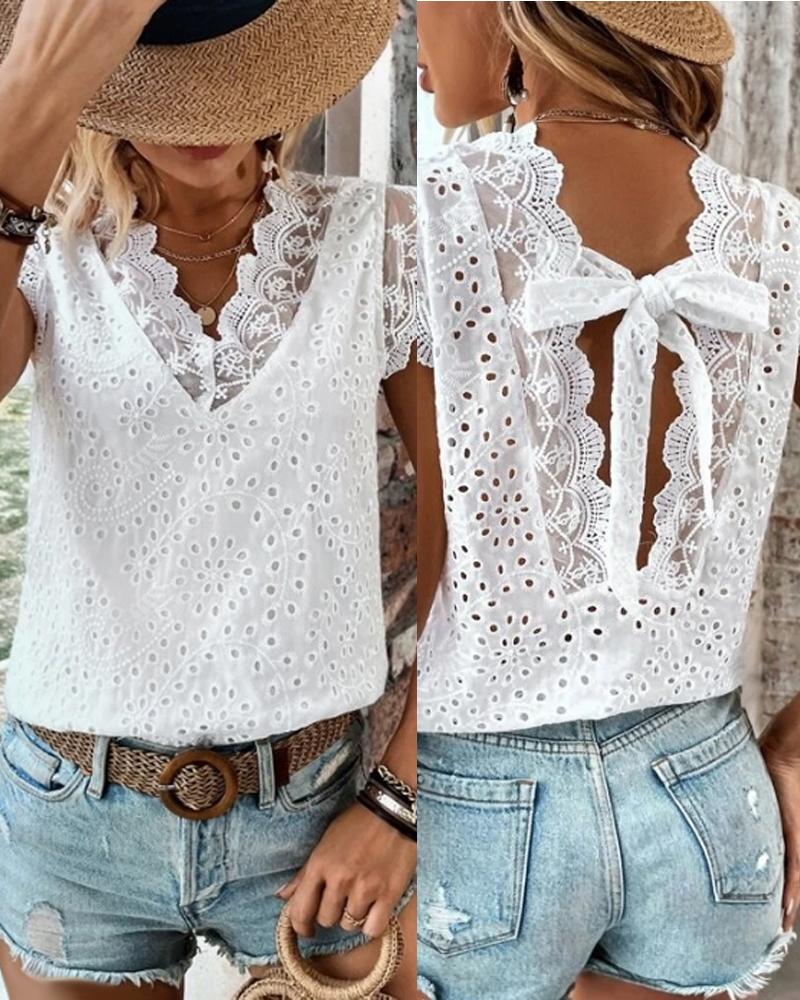 Hollow Out Tied Detail Lace Top