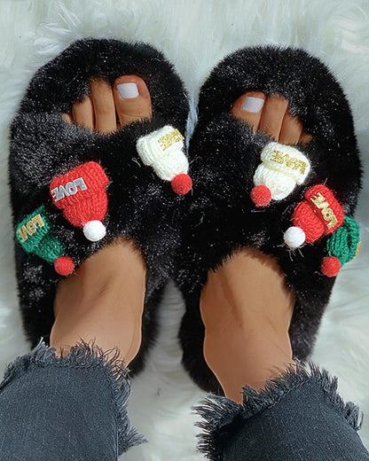 Christmas Pattern Cross Fluffy Slippers