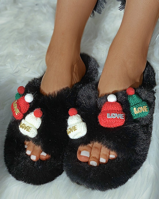 Christmas Pattern Cross Fluffy Slippers