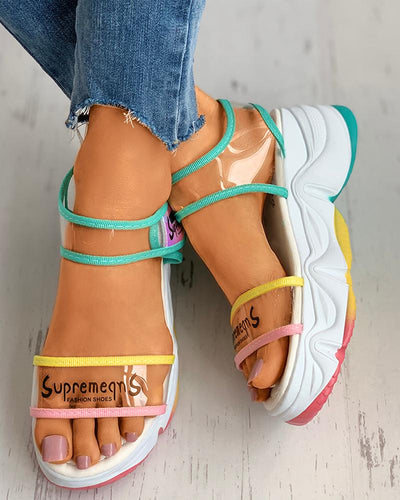 Clear Perspex Letter Print Colorblock Muffin Sandals