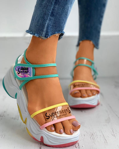Clear Perspex Letter Print Colorblock Muffin Sandals