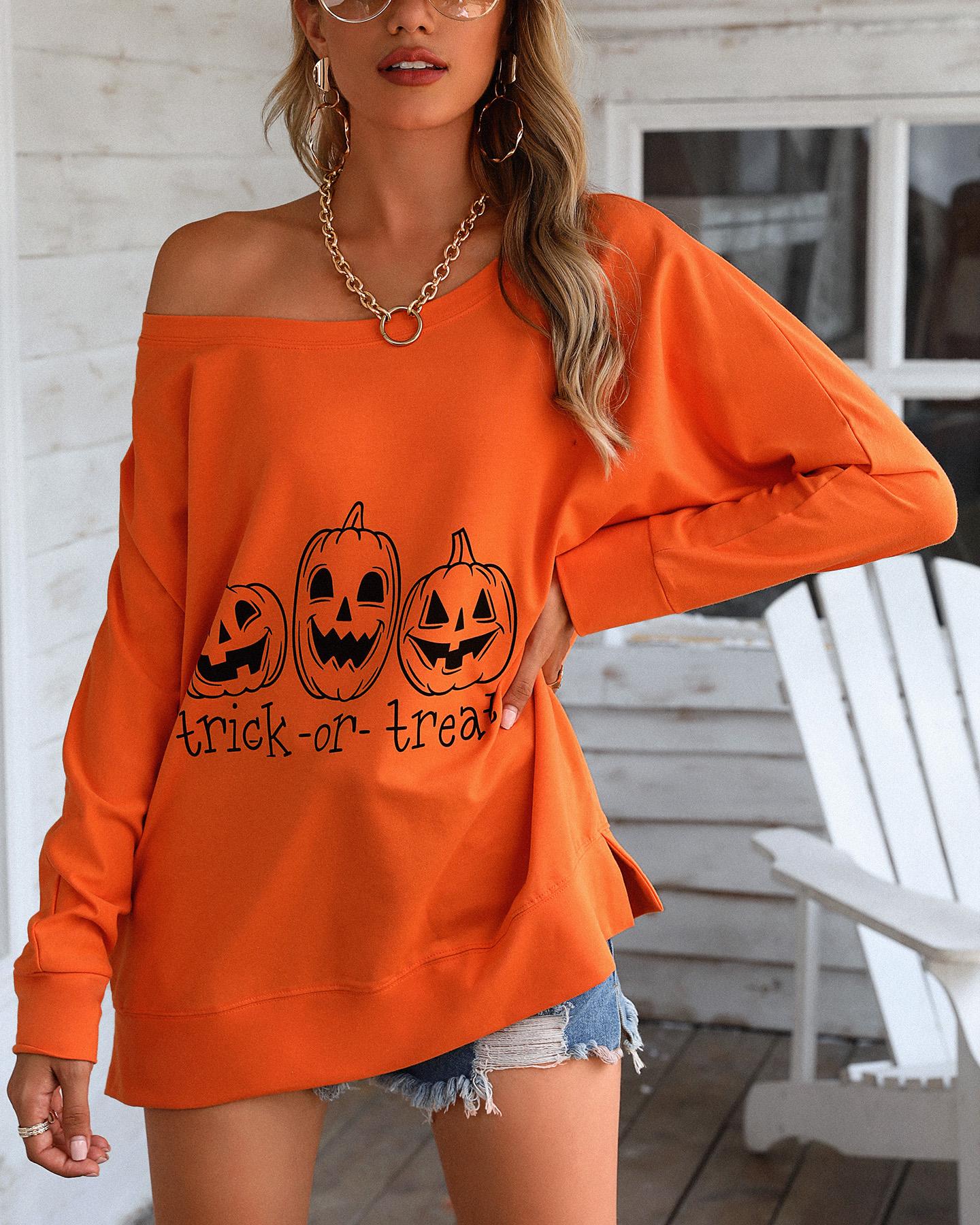 Halloween Letter Pumpkin Print Casual Sweatshirt