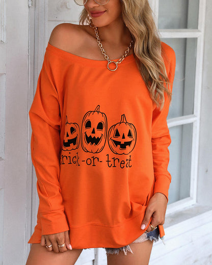 Halloween Letter Pumpkin Print Casual Sweatshirt