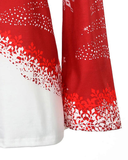 Christmas Snowflake Print V Neck Long Sleeve Top