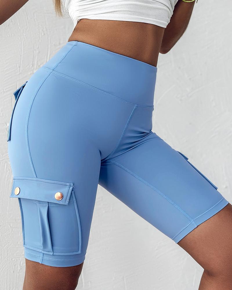 Ruched Quick Dry Pocket Design Sports Yoga Shorts