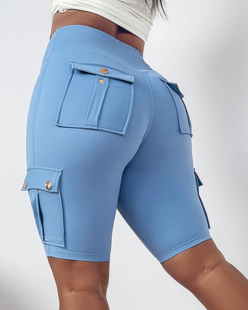 Ruched Quick Dry Pocket Design Sports Yoga Shorts