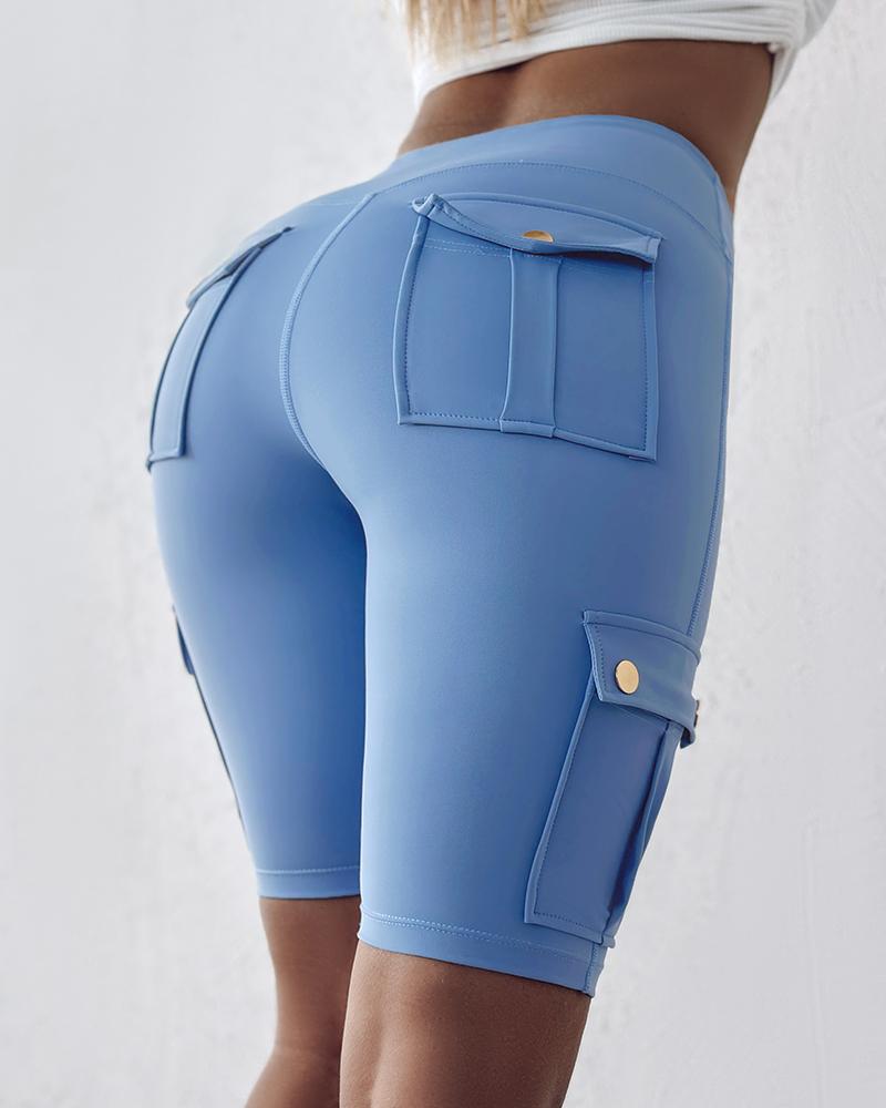 Ruched Quick Dry Pocket Design Sports Yoga Shorts