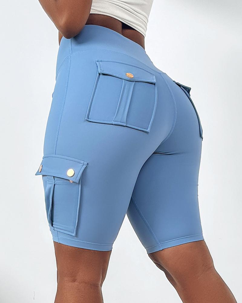 Ruched Quick Dry Pocket Design Sports Yoga Shorts