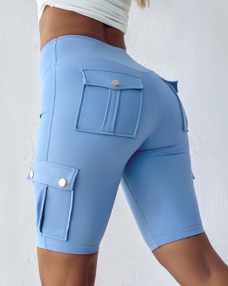 Ruched Quick Dry Pocket Design Sports Yoga Shorts