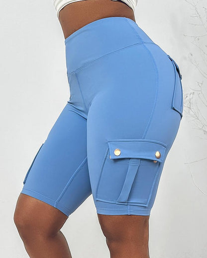 Ruched Quick Dry Pocket Design Sports Yoga Shorts