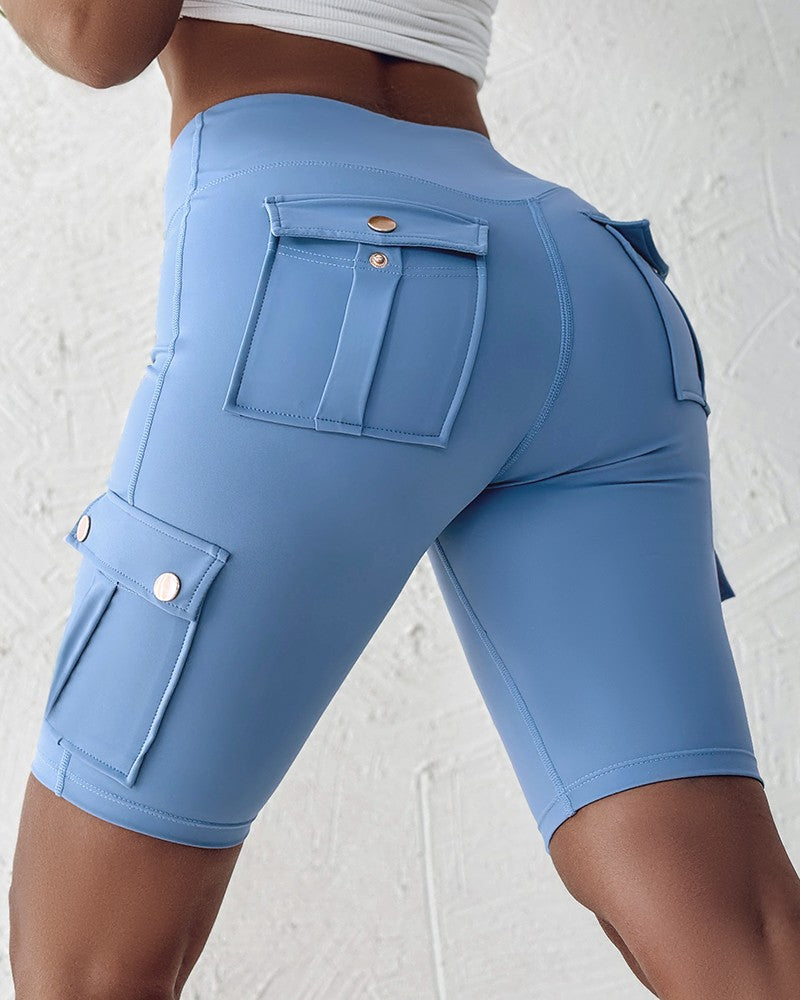 Ruched Quick Dry Pocket Design Sports Yoga Shorts