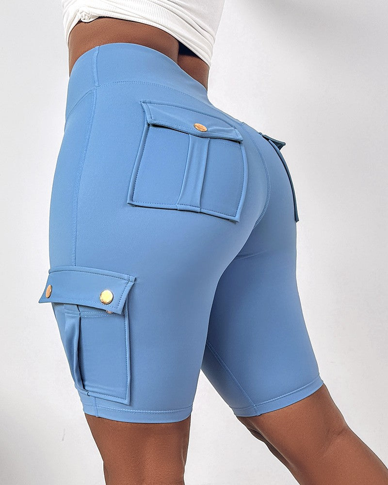 Ruched Quick Dry Pocket Design Sports Yoga Shorts