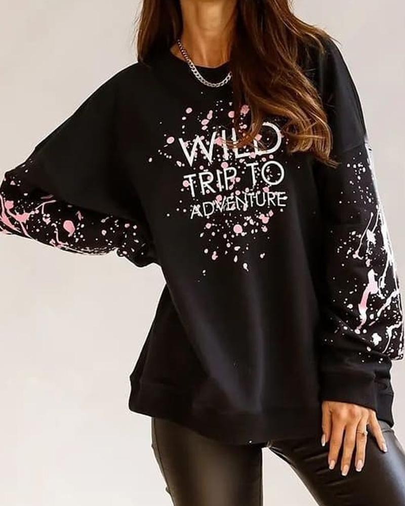 Ink Splash Letter Print Long Sleeve Sweatshirt