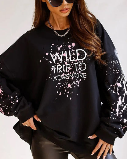 Ink Splash Letter Print Long Sleeve Sweatshirt