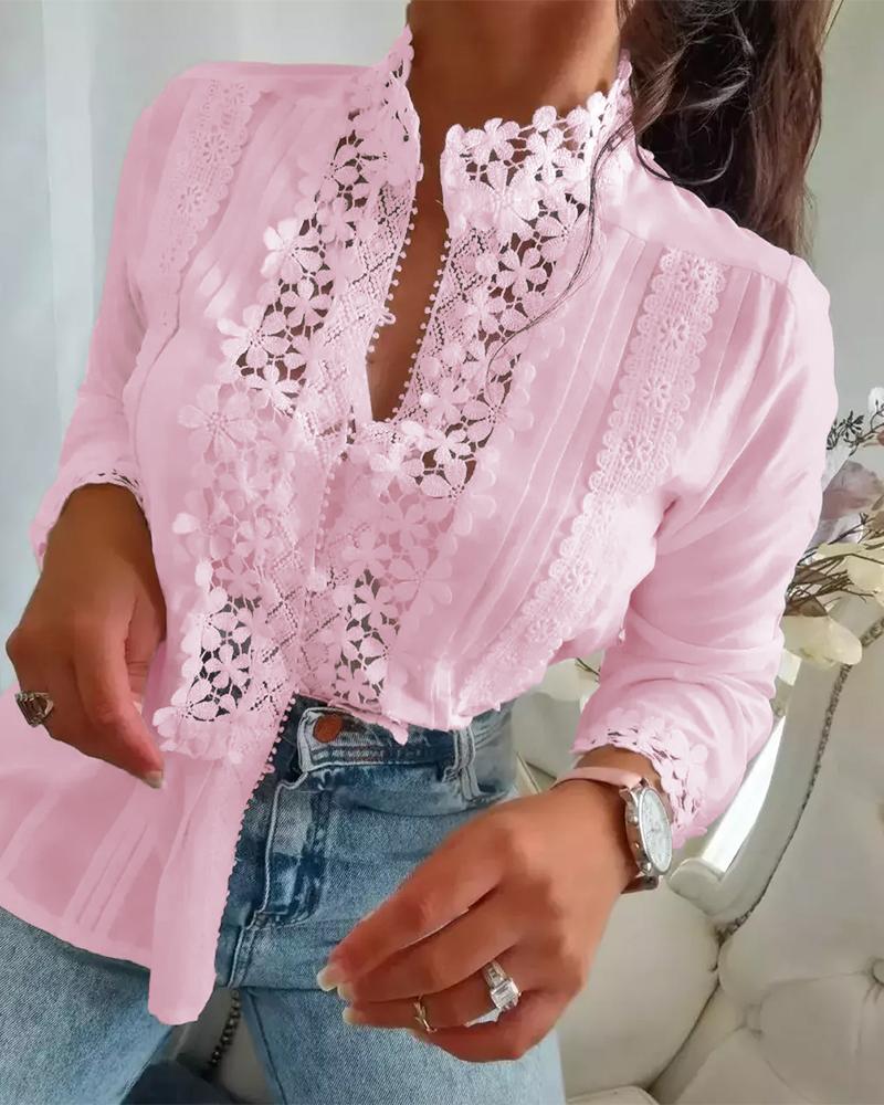 Floral Pattern Lace Patch Long Sleeve Top