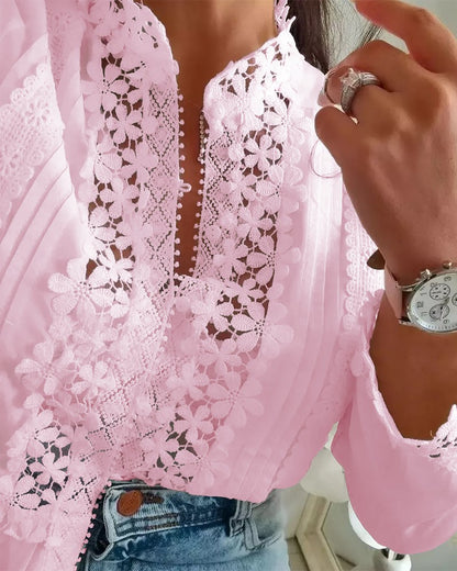 Floral Pattern Lace Patch Long Sleeve Top