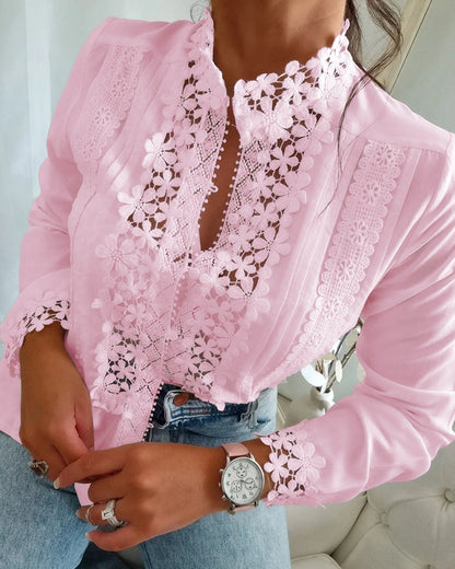 Floral Pattern Lace Patch Long Sleeve Top