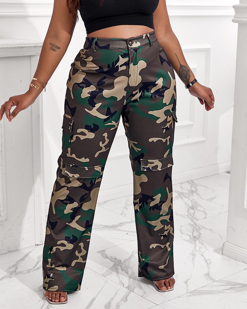 Plus Size Camouflage Print Pocket Design Cargo Pants