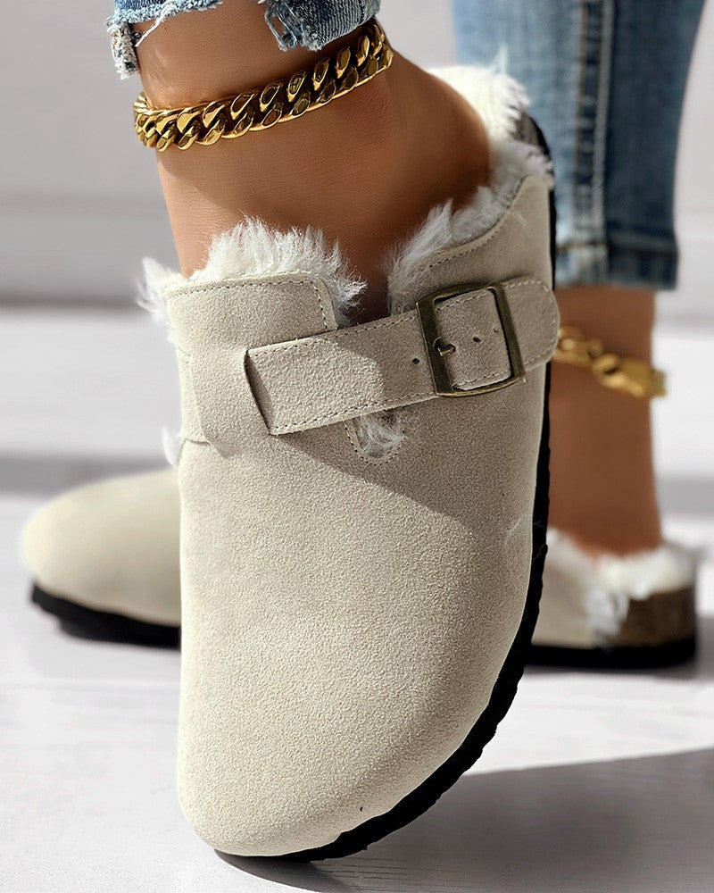 Buckled Fuzzy Lined Winter Warm Slippers