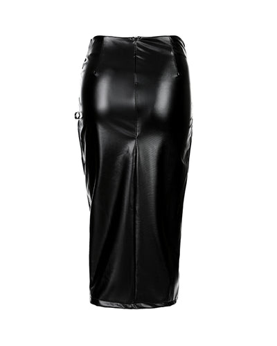 PU Leather Slit Lace up Skirt