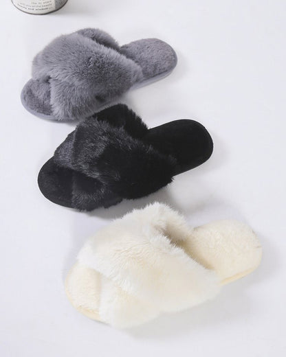 Crisscross Strap Fuzzy Slippers